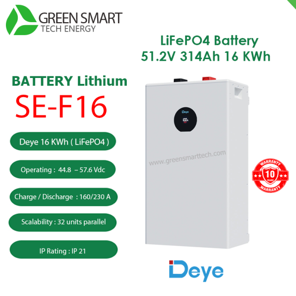 แบตเตอรี่โซล่าเซลล์ Battery Lithium  51.2V 314Ah  DEYE SE-F16