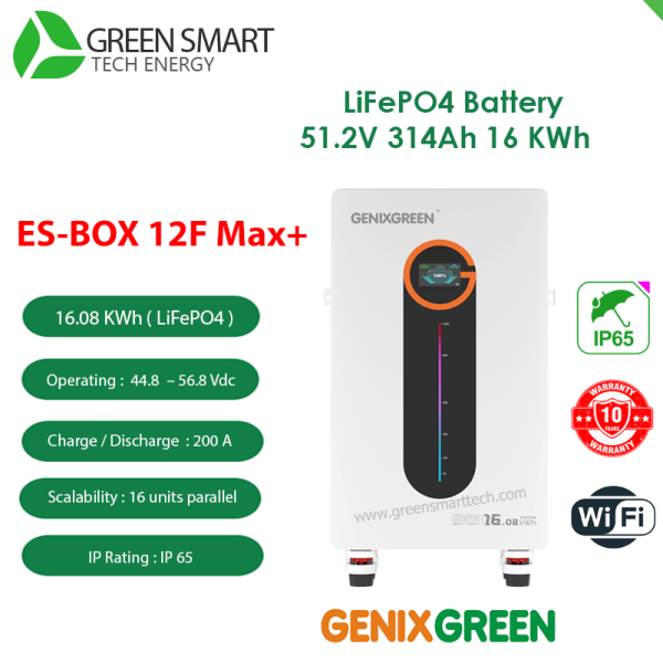 แบตเตอรี่โซล่าเซลล์ GenixGreen ES-BOX12F MAX+ 314A 51.2V iP65
