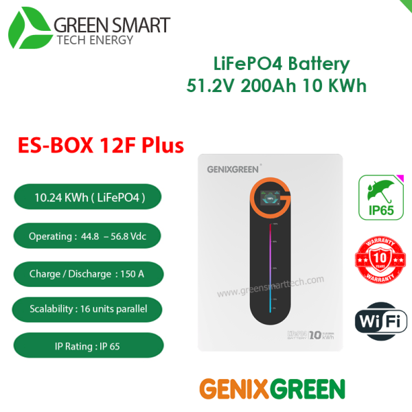 แบตเตอรี่โซล่าเซลล์ GenixGreen ES-BOX12F Plus 200A 51.2V iP65