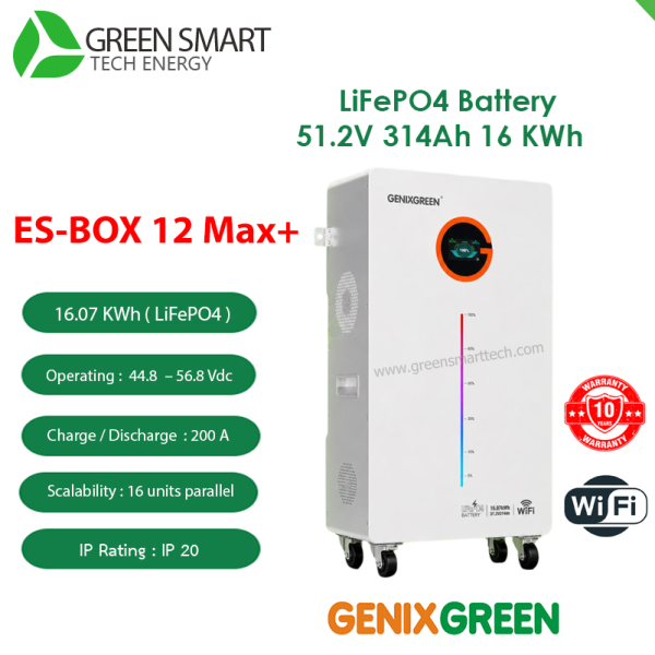 แบตเตอรี่โซล่าเซลล์ GenixGreen ES-BOX12 MAX+ 314A 51.2V