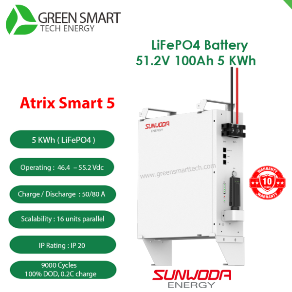 แบตเตอรี่โซล่าเซลล์ Sunwoda Atrix Smart 5  51.2 100A