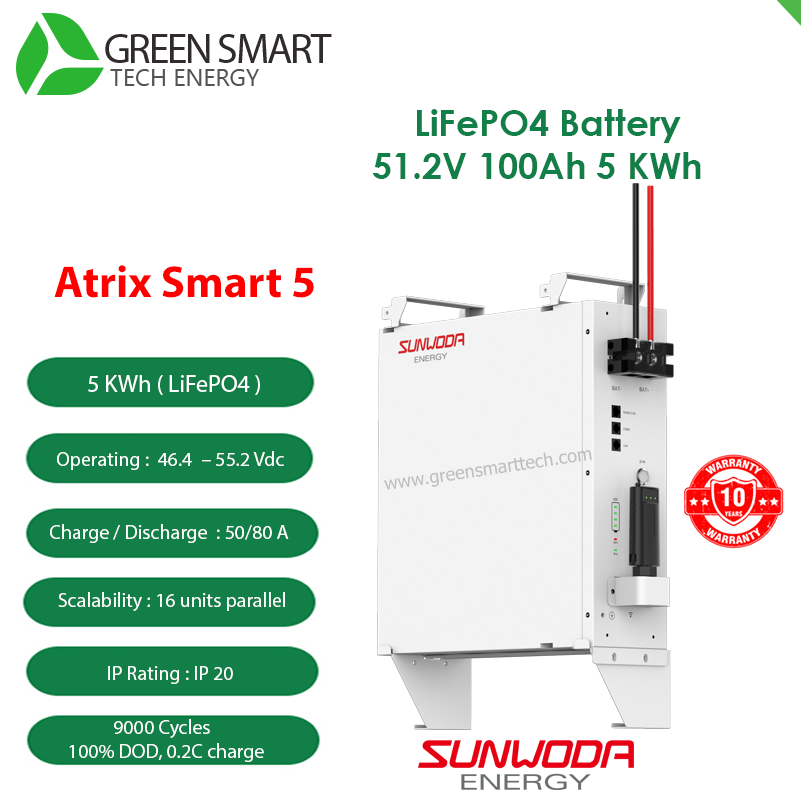 แบตเตอรี่โซล่าเซลล์ Sunwoda Atrix Smart 5 51.2 100A