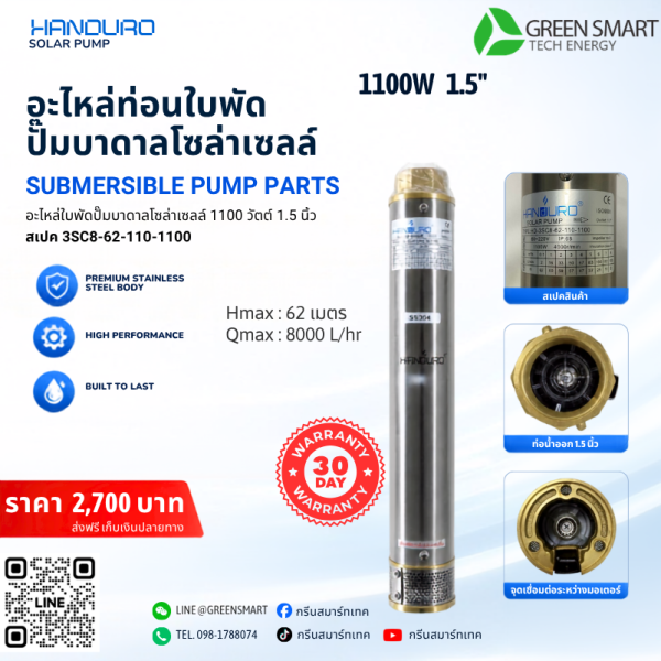 ท่อนใบพัด 1100W 1.5" นิ้ว Handuro รุ่น 3SC8-62-110-1100