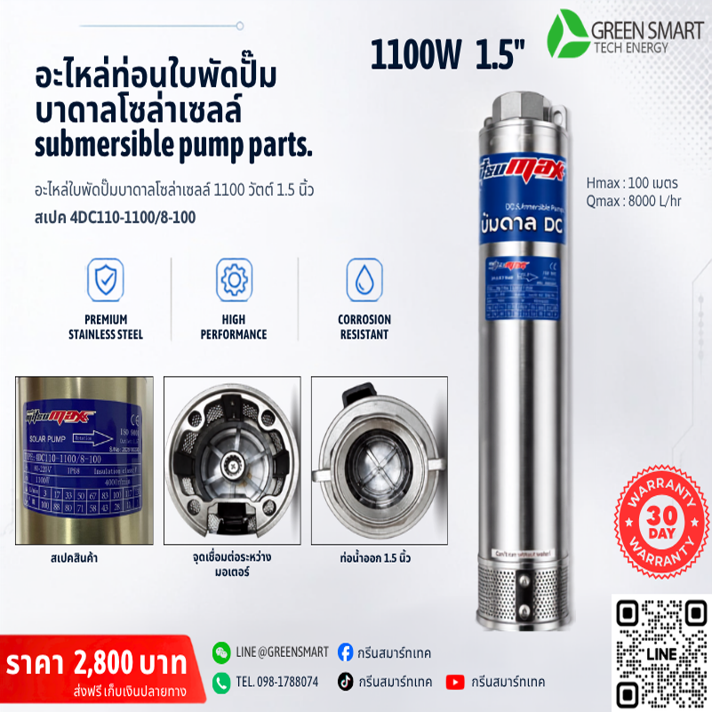 ท่อนใบพัด 1100W 1.5" นิ้ว มิตซูแมกซ์