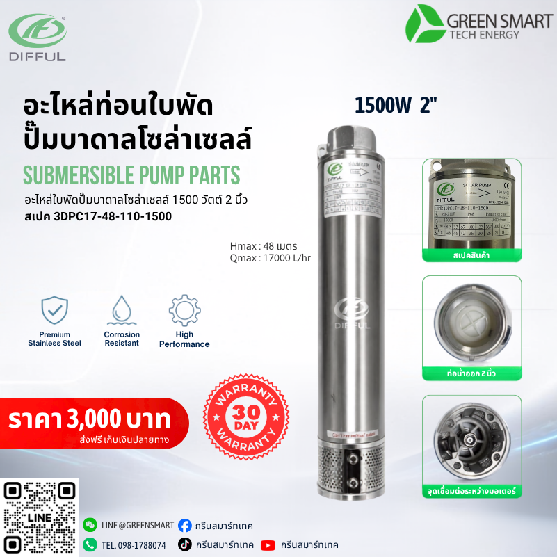 ท่อนใบพัด 1500W 2" นิ้ว Difful รุ่น 3DPC17-48-110-1500