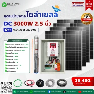 ชุดสูบน้ำบาดาลโซล่าเซลล์ DC TPP 3000W 2.5 นิ้ว