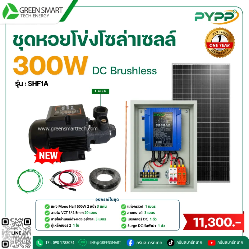 ชุดหอยโข่งโซล่าเซลล์ DC PYPP 300W 1 นิ้ว